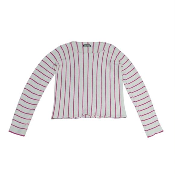 Weekend Max Mara Knit Vertical Striped Sweater Pink White Womens Medium Shirt - Picture 1 of 4